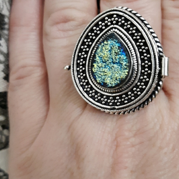 New Titanium Druzy 925 Silver Poison Ring. - Picture 2 of 8